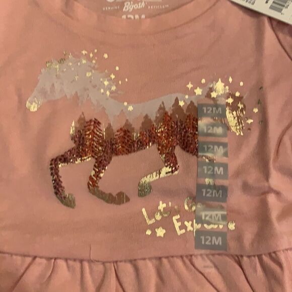 OshKosh Pink Ruffle Horse Let's Explore Long Sleeve Top Shirt 12 Months New - Picture 3 of 4